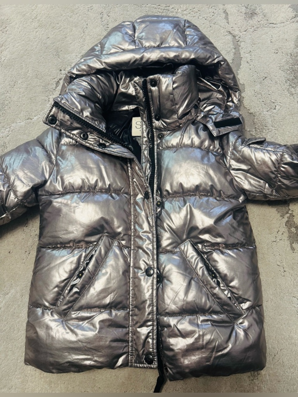 S13 Metallic Silver Puffer Coat with Hood- 8 Girls
